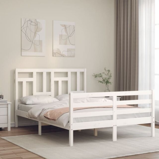 Berkfield Home Bed Frame with Headboard White 120x200 cm Solid Wood by ...