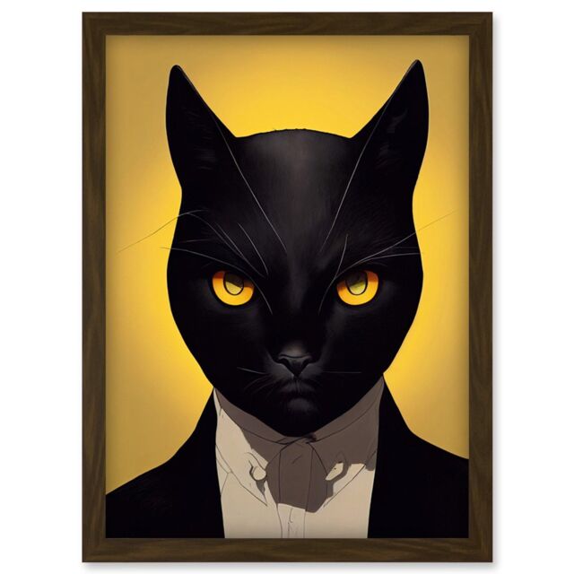 Le Chat Noir Black Cat Tuxedo Yellow Portrait Artwork Framed Wall Art ...
