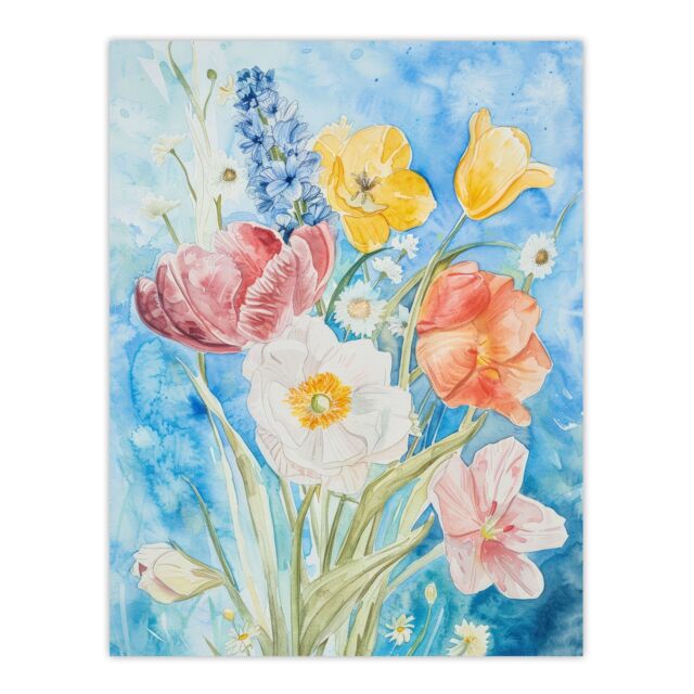 "Artery8 Wall Art Print Floral Bouquet Watercolour Blue Classic Spring ...