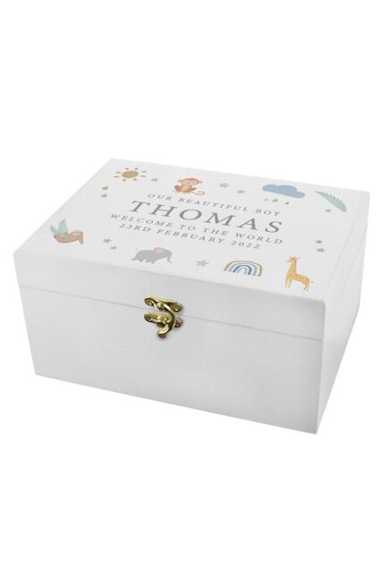 Personalised Safari Animals White Wooden Keepsake Box by Debenhams ...