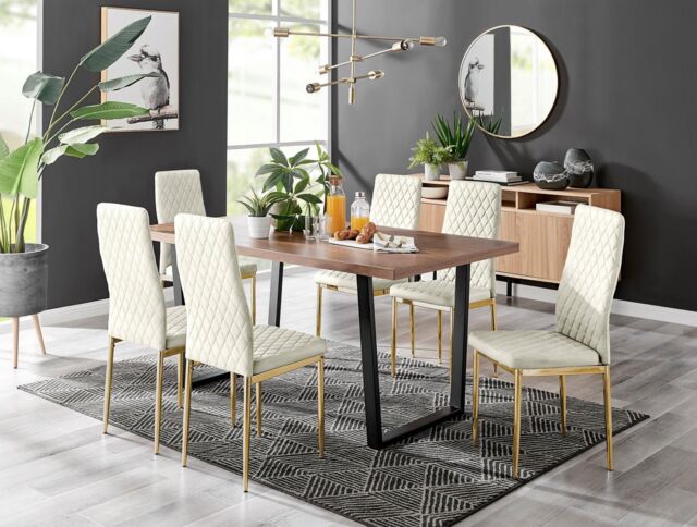 Kylo Large Brown Wood Effect Dining Table & 6 Velvet Milan Gold Leg Chairs by Debenhams ...