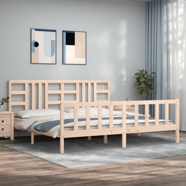 Berkfield Home Bed Frame with Headboard 200x200 cm Solid Wood in Brown ...