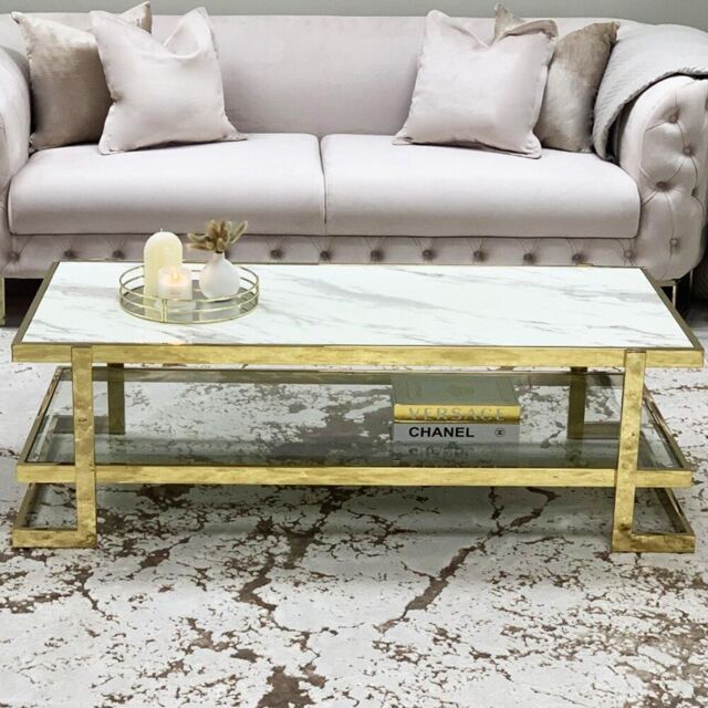 Clara Two Tier Coffee Table With Gold Frame by Debenhams | ufurnish.com