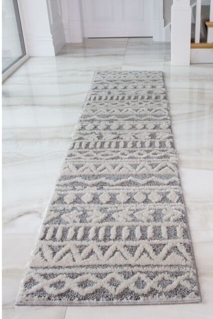 Gray Long Rug Runner Rug Grey Cream Aztec Loop and Tufted Shaggy Long Hallway Rugs by ...