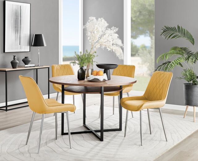 Adley Brown Wood Storage Dining Table & 4 Pesaro Silver Chairs by ...