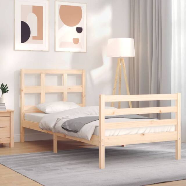 Berkfield Home Bed Frame with Headboard Single Solid Wood in Brown by ...