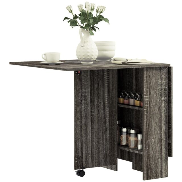 Mobile Drop Leaf Dining Table Folding Desk w/ 2 wheels Storage Shelves by Debenhams | ufurnish.com