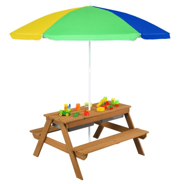 Kids Picnic Table Set with Umbrella 3 In 1 Toddler Picnic Table & Bench ...