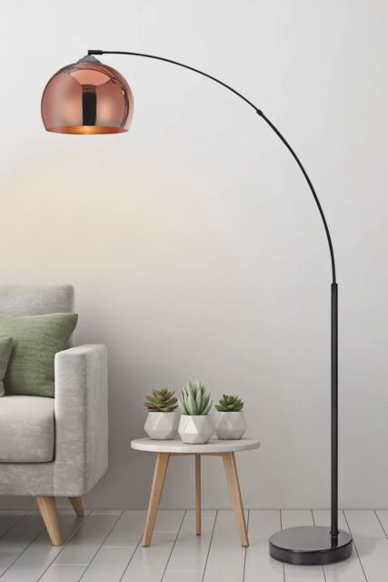 Teamson Home Modern Curved Arc Floor Lamp with Bell Shade & Marble Base ...