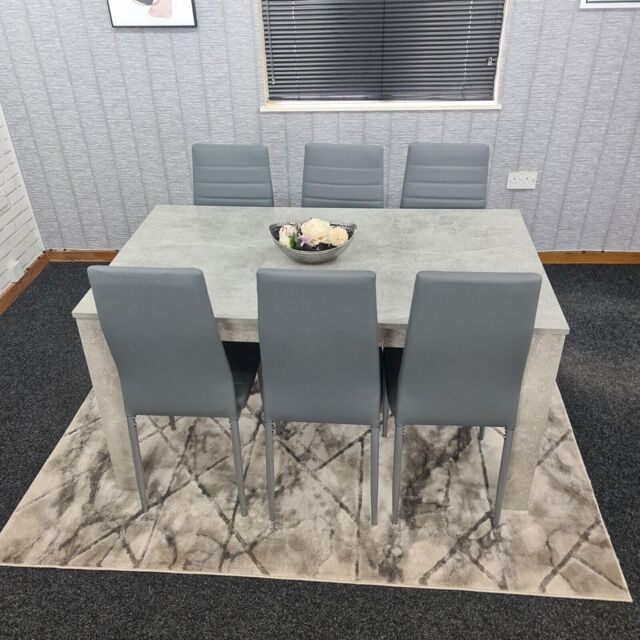 Dining Table and 6 Chairs Stone Grey Effect Kitchen Dining Set for 6 by Debenhams | ufurnish.com