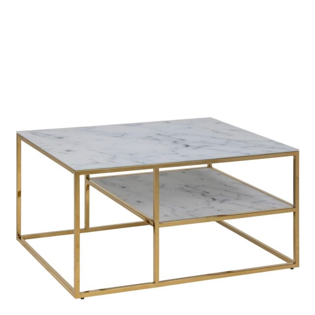 Alisma Open Shelf Coffee Table with White Crystal Clear Marble Glass ...