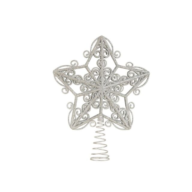 Melody Maison Silver Ornate Glitter Star Christmas Tree Topper by ...