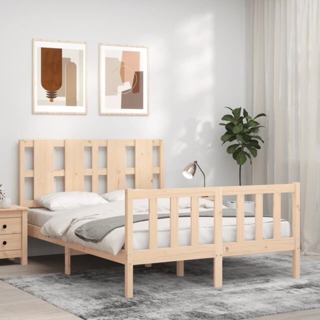 Berkfield Home Bed Frame with Headboard 140x190 cm Solid Wood in Brown ...