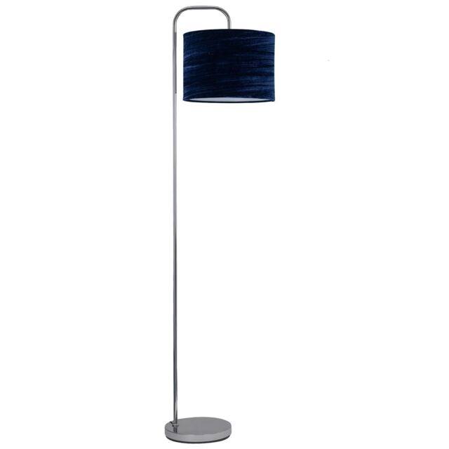 Chrome Arched Floor Lamp with Navy Blue Crushed Velvet Shade by ...