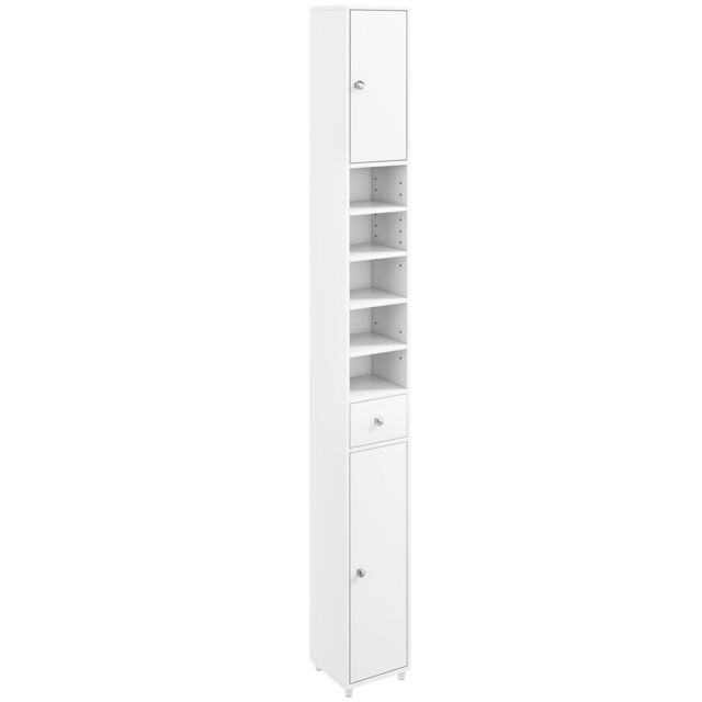 Slim Bathroom Tall Cabinet Cupboard With 2 Doors & Adjustable Shelves ...