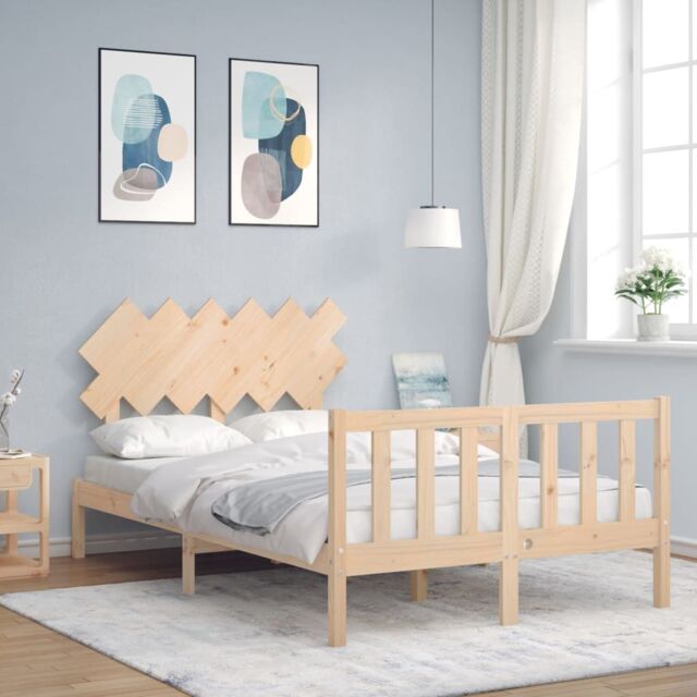 Berkfield Home Bed Frame with Headboard 120x200 cm Solid Wood in Brown ...