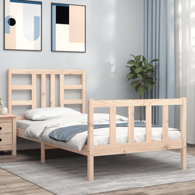 Berkfield Home Bed Frame with Headboard 90x200 cm Solid Wood in Brown ...