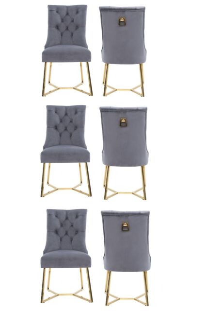 Ambra Velvet Dining Chair – Tufted Luxury Accent with Gold Legs & Ring Pull