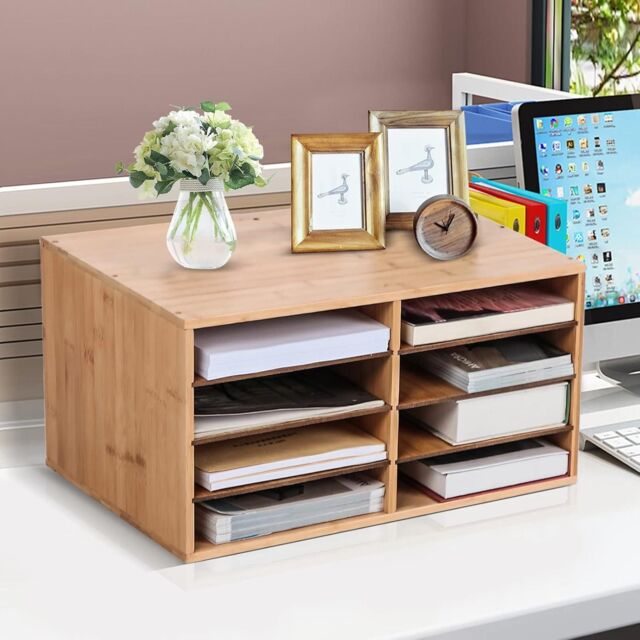 MANTRARAJ Bamboo Desktop File Sorter 8 Compartments A4 File Documents ...