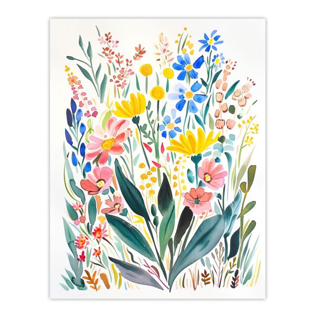 "Artery8 Bright Spring Garden Flowers Floral Watercolour Wall Art Print ...