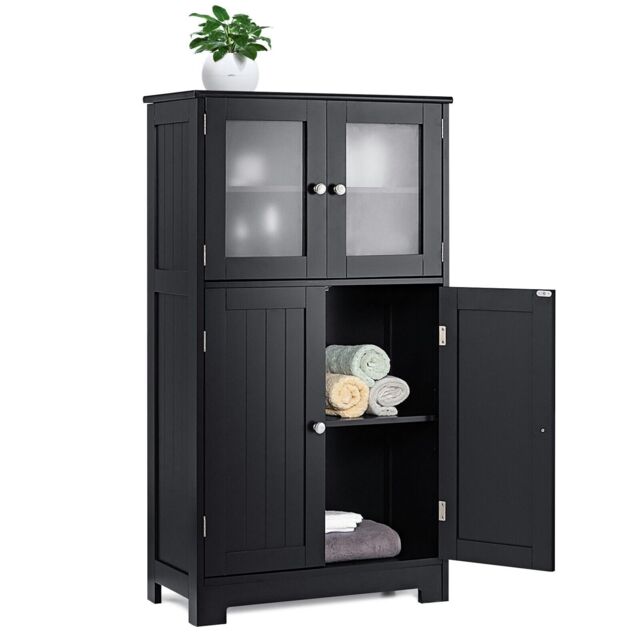 Bathroom Floor Cabinet Freestanding Storage Cupboard W/ 2 Tempered ...