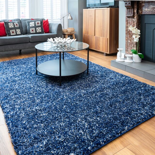 Soft Shaggy Rugs Deep Pile Fluffy Navy Blue Bedroom Carpet Mat by ...