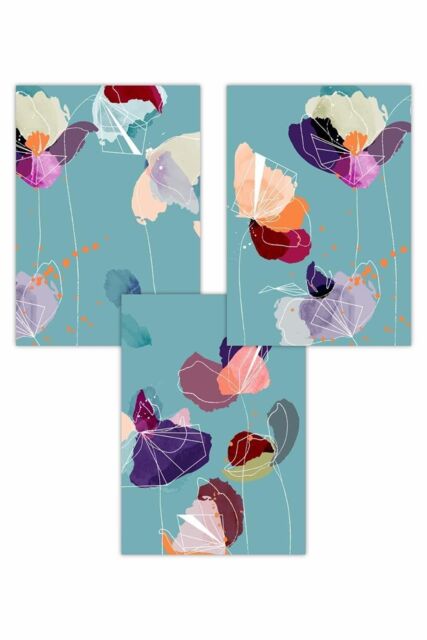Set of 3 Graphical Colourful Spring Flowers Triptych Art Posters by ...