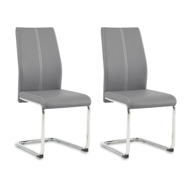 Modern Faux Leather Dining Chairs Set with Chrome Metal Legs by ...