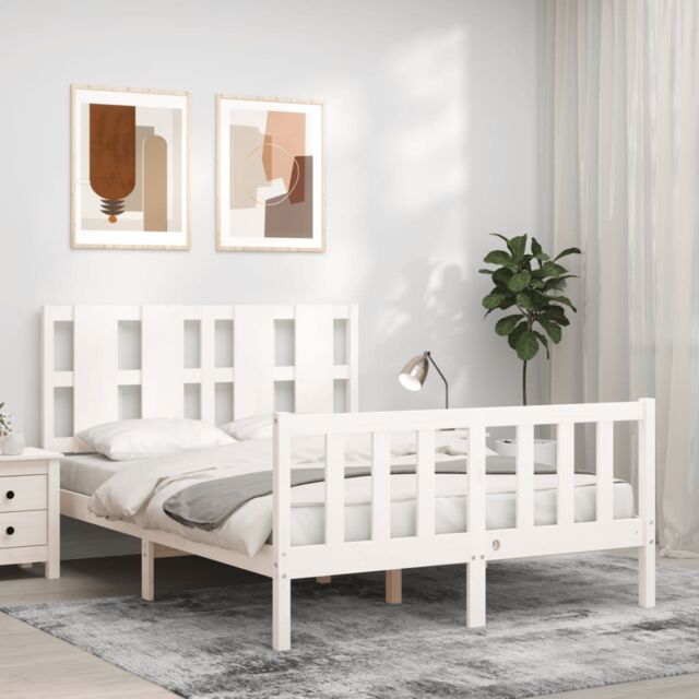 Berkfield Home Bed Frame with Headboard White 120x200 cm Solid Wood by ...