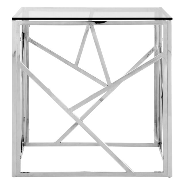 Stainless Steel Geometric End Table,Transparent Glass Top Bedside Table ...