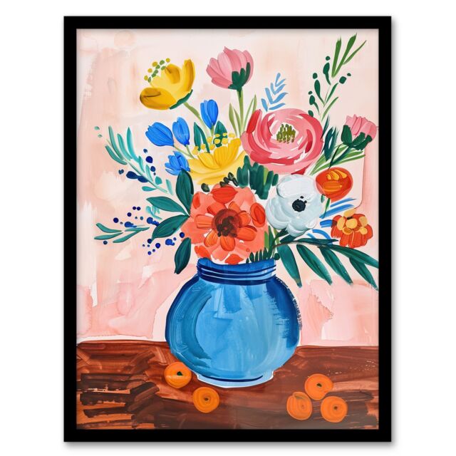 "Artery8 Flower Bouquet Vase & Fruit Still Life Painting Framed Wall ...