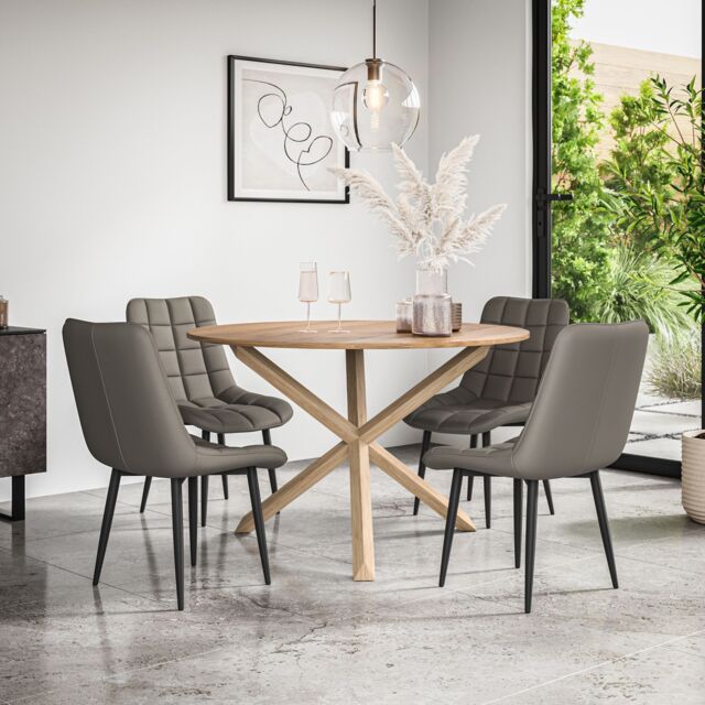 Malvern Round Dining Table And Chairs - Oak Table Top w Solid Oak Legs ...