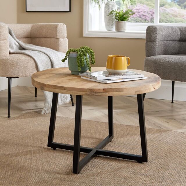 Coffee Table Criss Cross Iron Base Mango Wood Top Home Living Storage ...