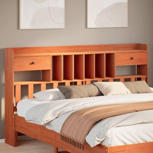 Headboard with Storage Wax Brown 180 cm Solid Wood Pine by Debenhams ...