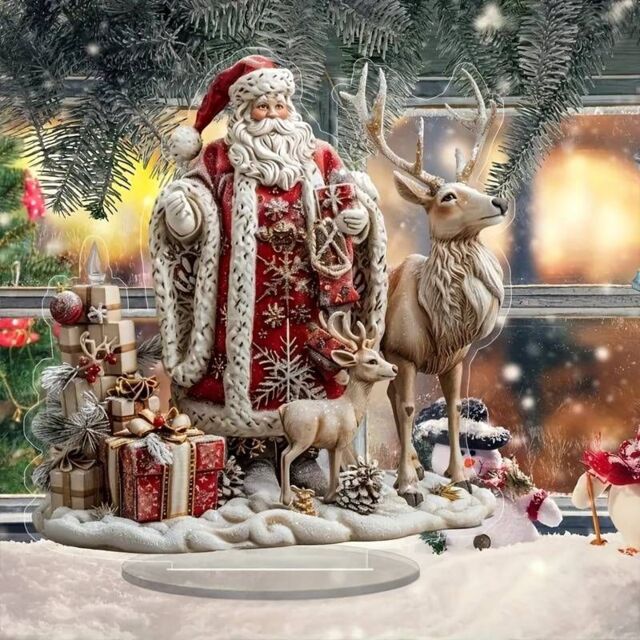 Holiday-Themed Acrylic Santa Claus and Reindeer Figurine Ornament For ...