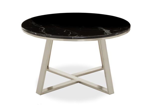 Stylish Round Coffee Table With Black Marble Top, Silver Finish ...