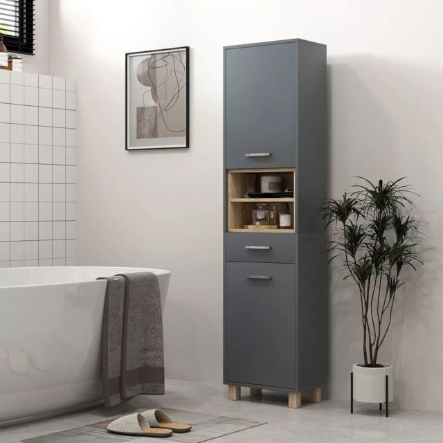 Freestanding Bathroom Storage Cabinet with Open Shelves and Drawer Tall ...