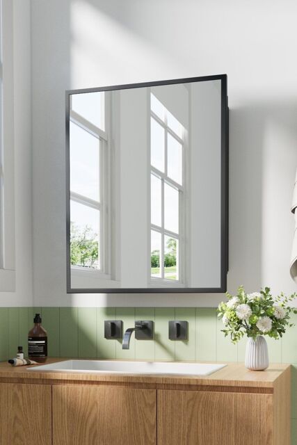Black Rectangular Surface Mount Bathroom Storage Mirror Cabinet by ...
