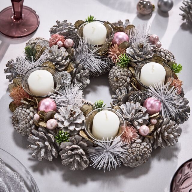Pink Round Table Centrepiece Christmas Decoration Candle Holders ...