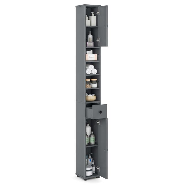 Slim Bathroom Tall Cabinet Cupboard With 2 Doors & Adjustable Shelves ...