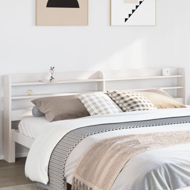 Berkfield Home Headboard with Shelves White 200 cm Solid Wood Pine by ...