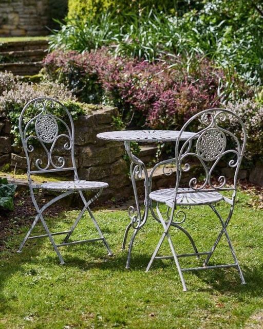 Vintage Grey Cast Iron 3 Piece Outdoor Alfresco Garden Furniture Dining Table and Chair Folding ...