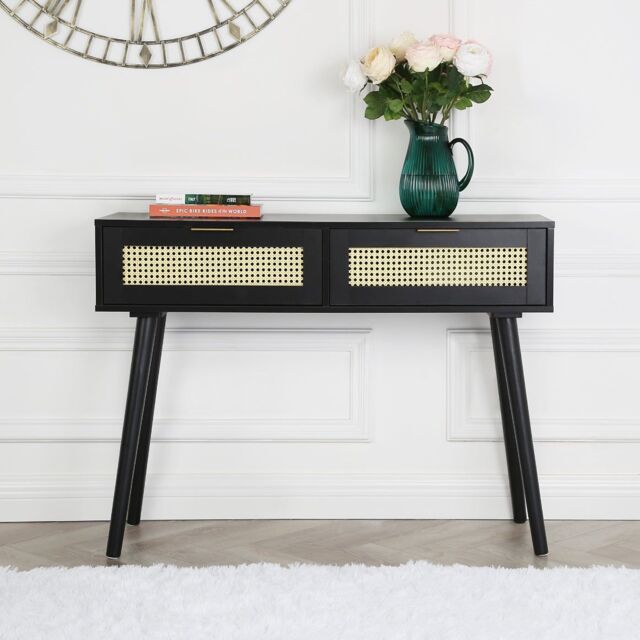 Craven - Console table with Cane Front - Black by Debenhams | ufurnish.com