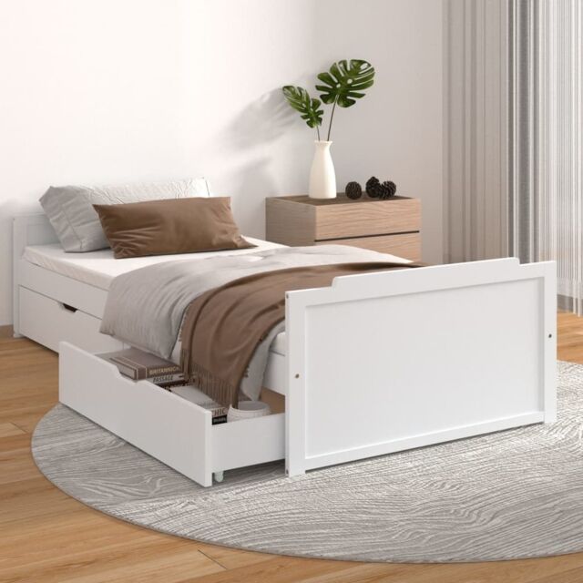 Berkfield Home Bed Frame with Drawers White Solid Wood Pine 90x200 cm ...