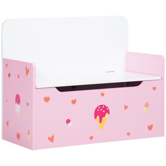 Two-In-One Wooden Toy Box, Kids Storage Bench w/ Safety Rod - Grey
