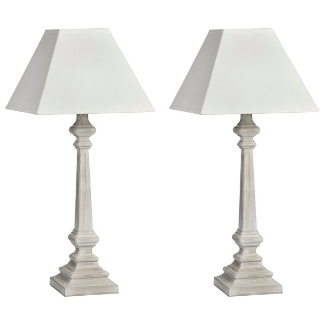 Set of 2 French Style Table Lamp Brushed Wood Desk Lamp with Linen ...