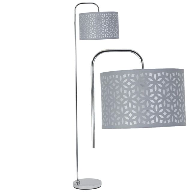 Chrome Arched Floor Lamp with Grey Laser Cut Shade by Debenhams ...