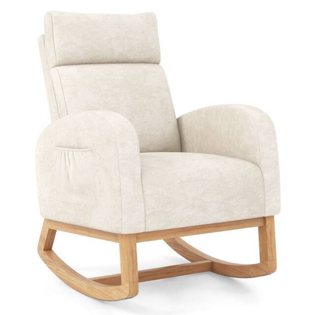 Costway Nursery Soft Rocking Chair Upholstered Chenille Rocker Armchair ...
