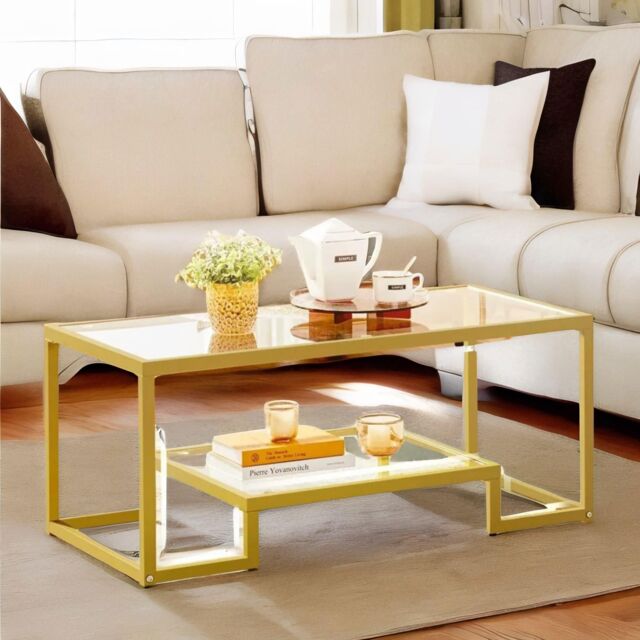 Gold Glass Coffee Table With Metal Frame by Debenhams