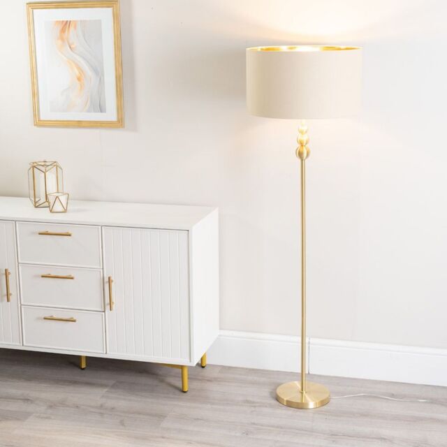 Marissa Beige and Metallic Gold Shade Brushed Gold Stacked Floor Lamp ...